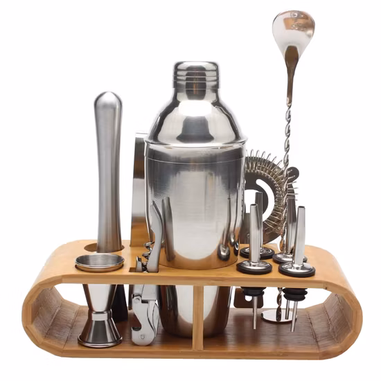 Conjunto de coqueteleira Bartender com base de bambu